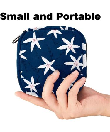 White Flower Pattern Navy Blue Sanitary Napkin Storage Bags | Eco-Friendly & Stylish Organization - Buy Online on GoSupps.com