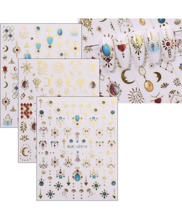 JMEOWIO 9 Sheets Heart Moon Star Sun Nail Art Stickers Decals Self-Adhesive Colorful Gold Nail Supplies Nail Art Design Decoration Accessories - Buy Online on GoSupps.com