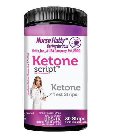 Nurse Hatty 80ct. Ketone Script Ketone Test Tests - URS-1K, and Perfect for Paleo & Adkins Diets - Reg. Length Strips.