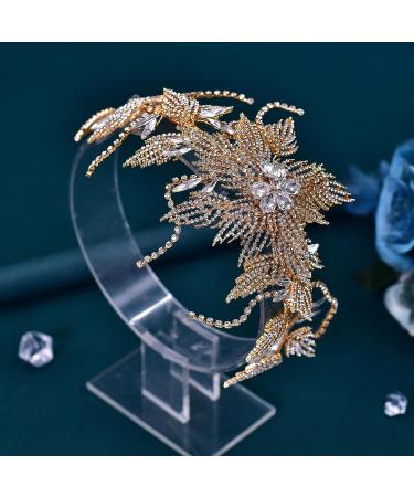 ULAPAN Rhinestone Gold Bridal Tiara Headband for Women - Wedding Hairpiece - Buy Online on GoSupps.com