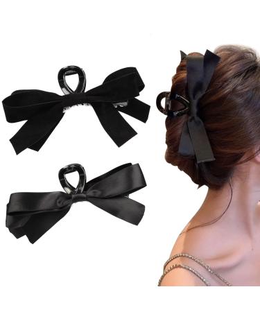 2PCS Black Bow Hair Clip Bowknot Hair Claw Jaw Clips Barrettes for Thick Thin Hair Nonslip Claw Clamps Hair Clips for Women Girls Big Bows Hair Claws Barrette