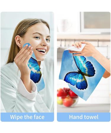 SUABO Cotton Bath Washcloths Set - Butterfly Blue Sky Design | Absorbent & Quick Drying Face Cloths for Bathroom, Spa, Gym, Kitchen - Pack of 2 - Buy Online on GoSupps.com
