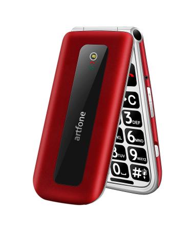 Artfone senior cell phone without a contract 2G GSM folding cell phone with large buttons pensioner cell phone for seniors with SOS emergency call button mobile phone 2.4 inch color display dual Sim flashlight-red F20-red