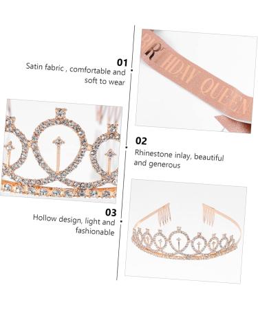 MAGICLULU 3 Sets Party Decoration Scrunchies Wedding Headpiece Bride Happy Birthday Sash Crown Party Decorative Crown Headband Gold Ceremonial Belt Alloy Material - Buy Online on GoSupps.com