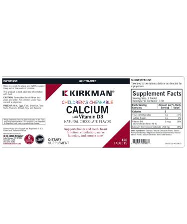 Children's Chewable Calcium with Vitamin D3 Natural Chocolate 120 Tablets Kirkman Labs - Buy Online on GoSupps.com