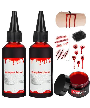 Alaoo Fake Blood Halloween Fake Blood Gel 60ml Washable Makeup with Stipple Sponge for Face and Body Painting