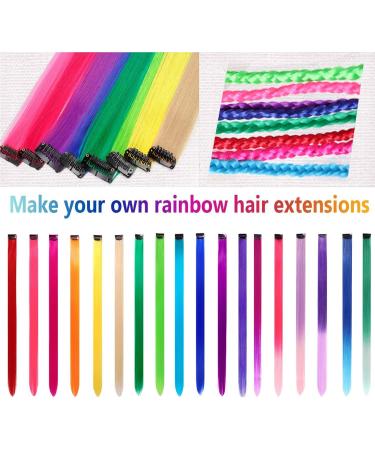 24 Pcs Colored Hair Extensions Colorful Clip in Hair Extensions 22 inch Synthetic Straight Hair Extensions for Kids Girls Women A 24Pcs - Solid color + Gradient color - Buy Online on GoSupps.com