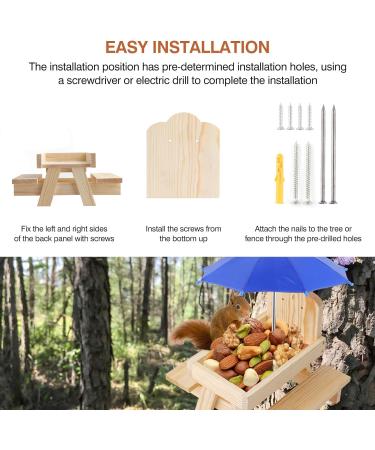 Creechwa Wooden Squirrel Feeder Picnic Table with Umbrella and Corn Cob Holder - Outdoor Bird Feeding Station for Garden Trees and Forest House - Buy Online on GoSupps.com