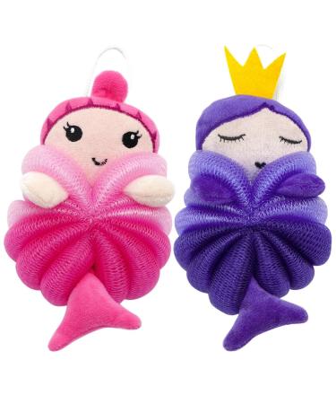 2pcs Bath Ball Exfoliating Shower Sponge Loofah Body Wash Shower Ball Body Scrubber Mermaid Bath Sponge Pouf Wash Bath Sponges Bathing Bath Wash Ball Bath Pouf Balls or