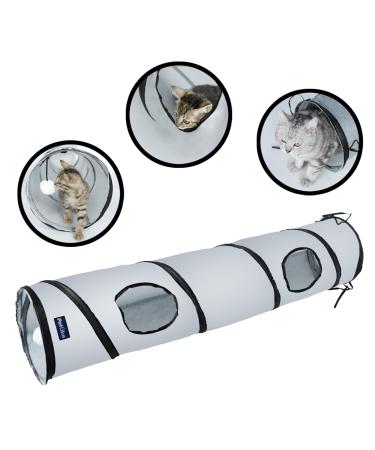PetLike Cat Tunnel for Indoor Cats Collapsible Pop-up Pet Tube Peek Hole Hideaway Play Toys for Cats with Ball one way Grey