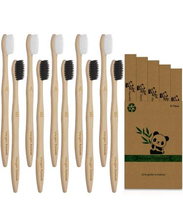 Virgin Forest Bamboo Toothbrushes  Eco Friendly BPA Free Soft Bristles Toothbrush  Biodegradable Natural Wooden Toothbrushes  Vegan Organic Bamboo Charcoal Tooth Brush for Sensitive Gums Set of 10