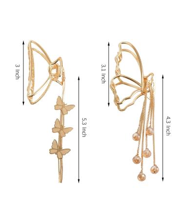 Large Metal Butterfly Hair Claw Clips for Women Girls - Pack of 2 Crystal Tassel - Nonslip Hair Clips for Thick Thin Hair - Buy Online on GoSupps.com