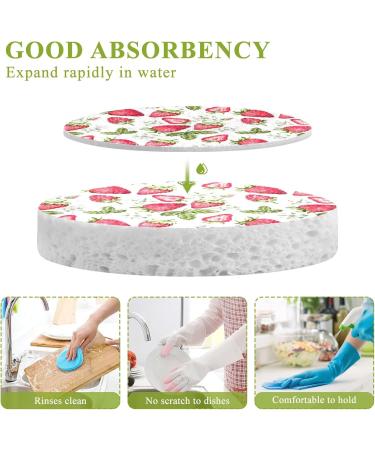 3-Pack Cleaning Kitchen Sponges Oval Bright Beautiful Strawberry Kitchen Cellulose Dishwashing Wood Pulp Cotton - Buy Online on GoSupps.com