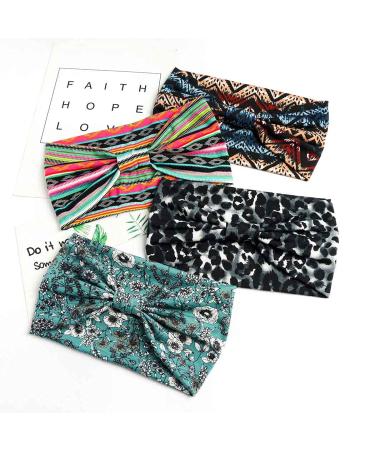 Aceorna Boho Headbands - Set of 4 Wide Bandeau Hair Bands for Women and Girls - Leopard Twist Turban Head Wraps - Elastic Yoga Sweatband - Stylish Head Accessories - Buy Online on GoSupps.com