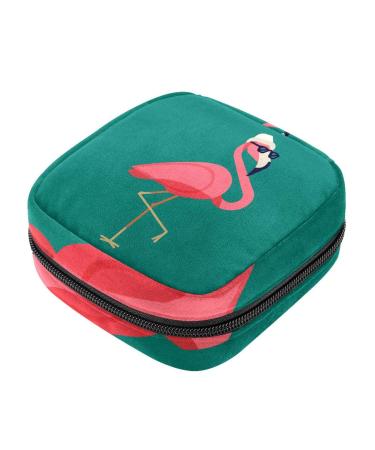Flamingo Wear Sunglass Sanitary Napkin Storage Bag Menstrual Pad Bag Portable Nylon Oxford Cloth Menstrual Cup Pouch with Zipper for Teen Girls Women Ladies Multicoloured 16