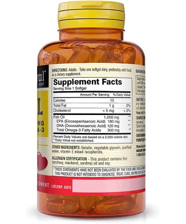 Mason Natural Omega-3 Fish Oil 1000 mg - 120 Softgels | Heart & Joint Health Supplement - Buy Online on GoSupps.com