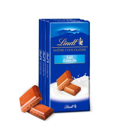 Lindt - MAITRE CHOCOLATIER Extra Fine Milk Bar - Milk Chocolate - 110g - Pack of 3
