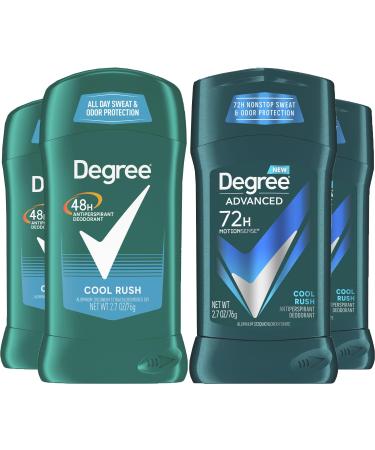 Degree Deodorant Men Value Pack - Degree Cool Rush Mens Deodorant Stick with 48-Hour Antiperspirant Protection & Degree Advanced with 72-Hour Protection 2.7 Oz Ea (4 Piece Set)