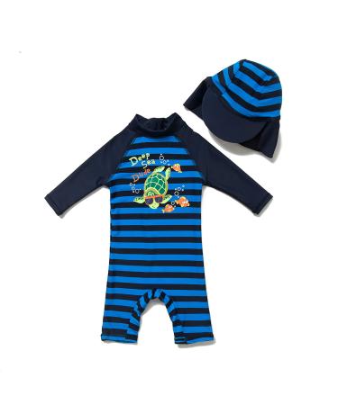 BONVERANO Baby Boys Swimsuit Toddler Bathing Suit Long-Sleeve Zipper One Piece Swimwear with UPF 50+ Sun Protection Turtle 2-3 Years