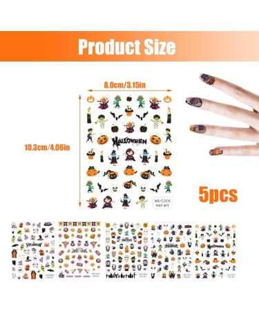 Halloween Nail Stickers 5PCS 3D Cartoon Skull Evil Goth Nail Stickers Self-Adhesive Halloween Nail Wraps Waterproof Halloween Decals for Nails - Buy Online on GoSupps.com