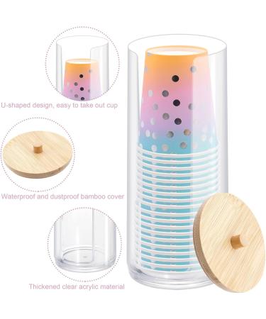 Shop Transparent Cotton Pad Dispenser with Bamboo Lid | Watt Pads Storage Box for Cosmetics | 17x6.7cm Acrylic Container - Buy Online on GoSupps.com
