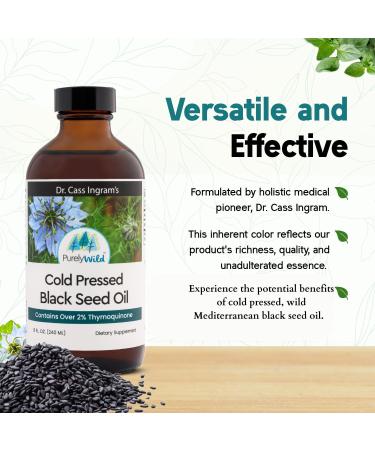 PURELY WILD Black Seed Oil - Formulated by Dr. Cass Ingram - 100% Cold Pressed Nigella Sativa Oil - Immune Support Supplement - Non-GMO, Unrefined, No Additives - 8 fl oz - Buy Online on GoSupps.com