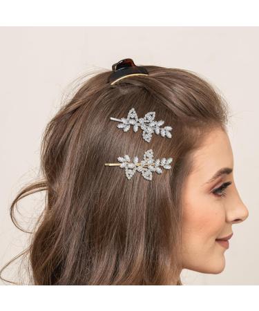 2-Piece Rhinestone Bridal Wedding Hair Clips for Women - Leaf Rhinestone Hair Pins (Gold/Silver) - Buy Online on GoSupps.com