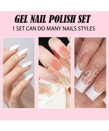 Gel Nail Polish Kit for French Tips Sheer Pink & White Nail Polish French Manicure Set with Nail Stamper Soak Off UV Nail Polish Manicure Tool for Women DIY at Home Color: Nude Pink - Buy Online on GoSupps.com