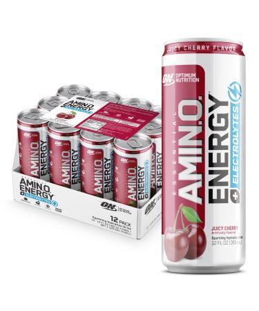 Optimum Nutrition Amino Energy Drink + Electrolytes for Hydration - Sugar Free, Amino Acids, BCAA, Keto Friendly, Sparkling Drink - Juicy Cherry, Pack of 12 (Packaging May Vary) 12 Fl Oz (Pack of 12) Juicy Cherry