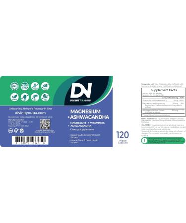 Divinity Nutra Magnesium Ashwagandha Supplement, Calming Magnesium Glycinate & Malate Vitamin B6 for Muscles Bone Health Support Muscle Recovery, Calm & Relaxation 468mg 120 ct (2 Month Supply) - Buy Online on GoSupps.com