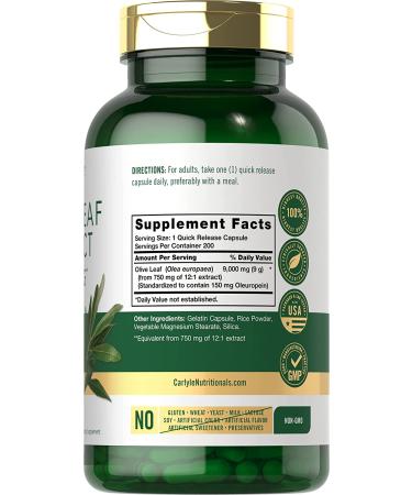 Carlyle Olive Leaf Extract Capsules 9000mg | 200 Count Non-GMO Gluten Free | High Potency Formula - Buy Online on GoSupps.com