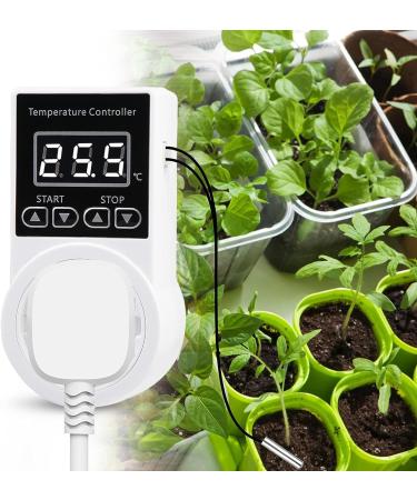 XIEHUZA Digital Thermostat Plug Socket LCD Screen Temperature Controller with Water Proof Sensor Probe Heating Cooling Temperature Switch Outlet for Reptile Greenhouse Terrarium Home 10A - Buy Online on GoSupps.com