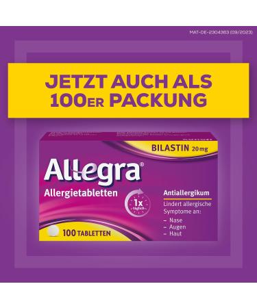 Allegra Allergy Tablets 2 x 50 pcs - Fast & 24-Hour Relief from Hay Fever Animal Hair Mold Allergy - Antihistamine with Bilastin - Buy Online on GoSupps.com