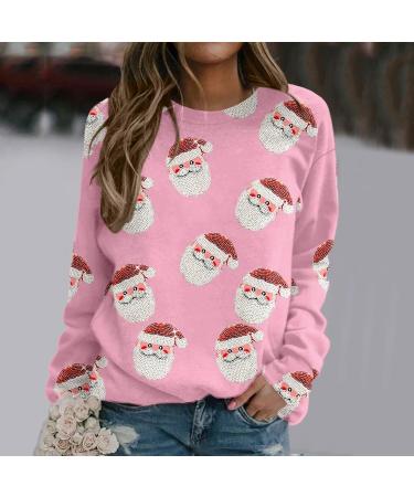 Women's Christmas Sweatshirt | Cute Snowman & Penguin Print O-Neck Raglan Top | Comfy & Warm Xmas Jumper | Winter Long Sleeve Tunic Sweater - Pink, Size S - Buy Online on GoSupps.com