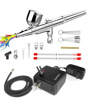 Gocheer Airbrush Kit with Compressor  Dual Action Mini Air Brush Kit Airbrush Gun Set for Painting with 0.2/0.3/0.5mm Needles  for Arts  Nails Decor  Cake Decor  Makeup  Model Coloring