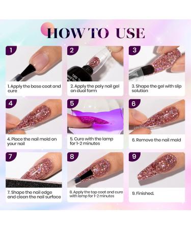 MIZHSE Diamond Glitter Poly Nails Gel Set Siver Gold Poly Nail Gel Nail Extension Gel Kit Blue Red Nail Builder Gel with Poly Nail Forms Nail Enhancement Manicure Kit for Nail Salon Gel Polish Starter Set14- - Buy Online on GoSupps.com