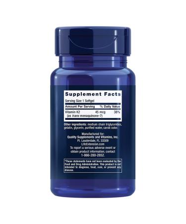 Life Extension Low Dose Vitamin K2 MK-7 45 mcg - 90 Softgels | Supports Bone & Cardiovascular Health - Buy Online on GoSupps.com