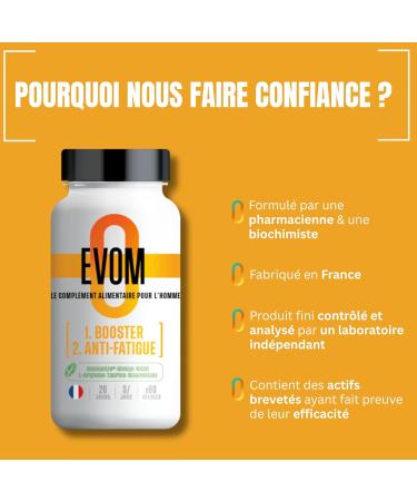 Booster Anti Fatigue Homme EVOM - nergie Physique et Tonus Mental - Magn sium (26% VNR) Bacopa BACOGNIZE Ginkgo NADH acides amin s Cure 20 jours Compl ment Alimentaire Pour Homme - Buy Online on GoSupps.com