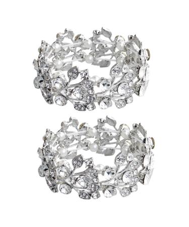 Solustrie 3st wedding bridal braced bracelet wedding tennis bracelet bracelet for women stretch cords for women pearl bracelet Bird-crying strap women bracelet elastic 6.5*3cmx2pcs silverx2stk