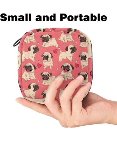 Rosa Pug Puppy Dog Love Pattern Menstrual Pad Storage Bag - Portable Zipper Pocket for Teens & Women - Buy Online on GoSupps.com