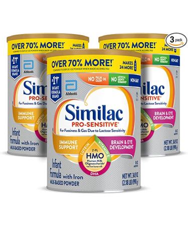 Similac Pro-Sensitive Non-GMO Infant Formula with Iron with 2'-FL HMO For Immune Support Baby Formula Powder 34.9 oz 3 Count (One Month Supply)