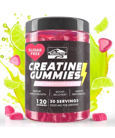 KP Creatine Monohydrate Gummies Pink Lemonade for Men & Women 100% Creatine Pink Lemonade Gummies 5g per Serving + Vegan Sugar Free + Strength Energy Muscle & Booty Gain - 120 Count