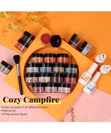 Beetles 20Pcs Dip Powder Nail Kit Starter Set - Cozy Campfire Collection for Fall/Winter Nail Art - Orange, Yellow, Green Shades - DIY Salon Manicure with Base, Top Coat, Activator, and Brush - Gift Box Included - Buy Online on GoSupps.com