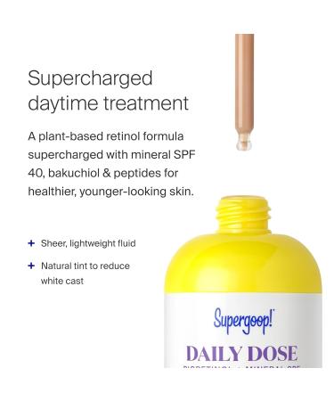Supergoop! Daily Dose Bioretinol + Mineral SPF 40 - Plant-Based Retinol Alternative with Bakuchiol & Peptides for All Skin Types - Repair & Protect Skin - Buy Online on GoSupps.com