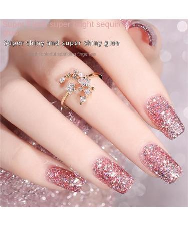 Glitter Nail Polish - Quick Dry Nail Varnish - Rose Gold Shimmering Metal Holographic Nail Paint - Color Pink Champagne Nail Polish No Need Cure 7 Days Lasting Glitter Pink - Buy Online on GoSupps.com
