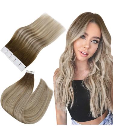 Easyouth Tape in Hair Extensions Human Hair Balayage Tape in Extensions Brown to Blonde Ombre Tape in Real Hair Extensions Tape in 18 Inch 40g 20Pcs 18 Inch #3/8/22