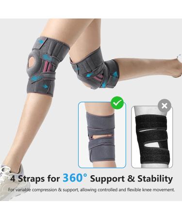 Leegosun Knee Braces For Men & Women Compression Knee Stabilizer Adjustable Knee Support Sleeve Enhanced Support Open Knee With Patella Gel Patella Stabilizer For Arthritis Meniscus Tear Injury Recovery Joint Pain Relief ACL Workout (Dark Grey) - Buy Online on GoSupps.com