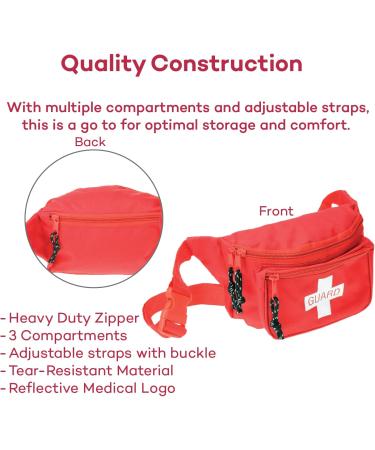 Dealmed Red Lifeguard Fanny Pack - Logo Design, E-Z Zipper, 3 Pockets (Pack of 3) - Adjustable Waist Strap - Buy Online on GoSupps.com