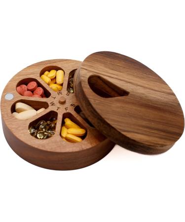 Wooden Daily & Weekly Pill Organizer Travel Case for Vitamins & Medications | Improved Design with Days & Solid Dark Wood Lid - Buy Online on GoSupps.com