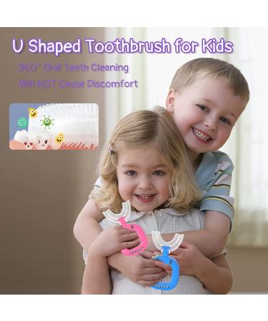 Kids U-Shaped Toothbrush Age 2-6 | Food Grade Silicone Brush | 360 Oral Cleaning | Blue/Pink | Dental Health - Buy Online on GoSupps.com